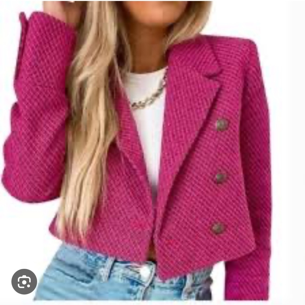 Zara Hot Pink Cropped Blazer with Wide Lapels